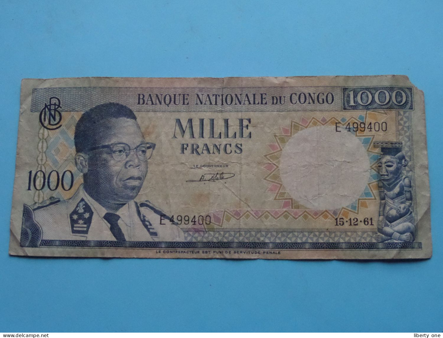 1000 Mille Francs ( See / Voir Scans ) CONGO - 15-12-61 - E499400 ( Circulated ) See CORNER ! - República Democrática Del Congo & Zaire