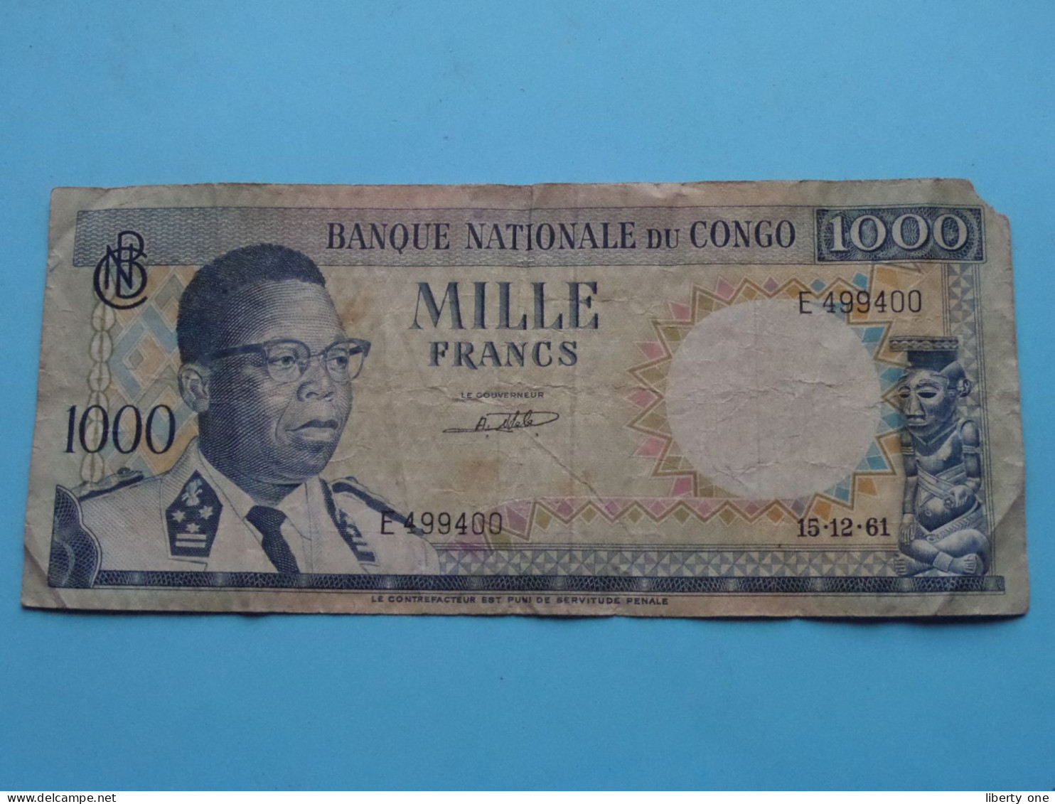 1000 Mille Francs ( See / Voir Scans ) CONGO - 15-12-61 - E499400 ( Circulated ) See CORNER ! - République Démocratique Du Congo & Zaïre