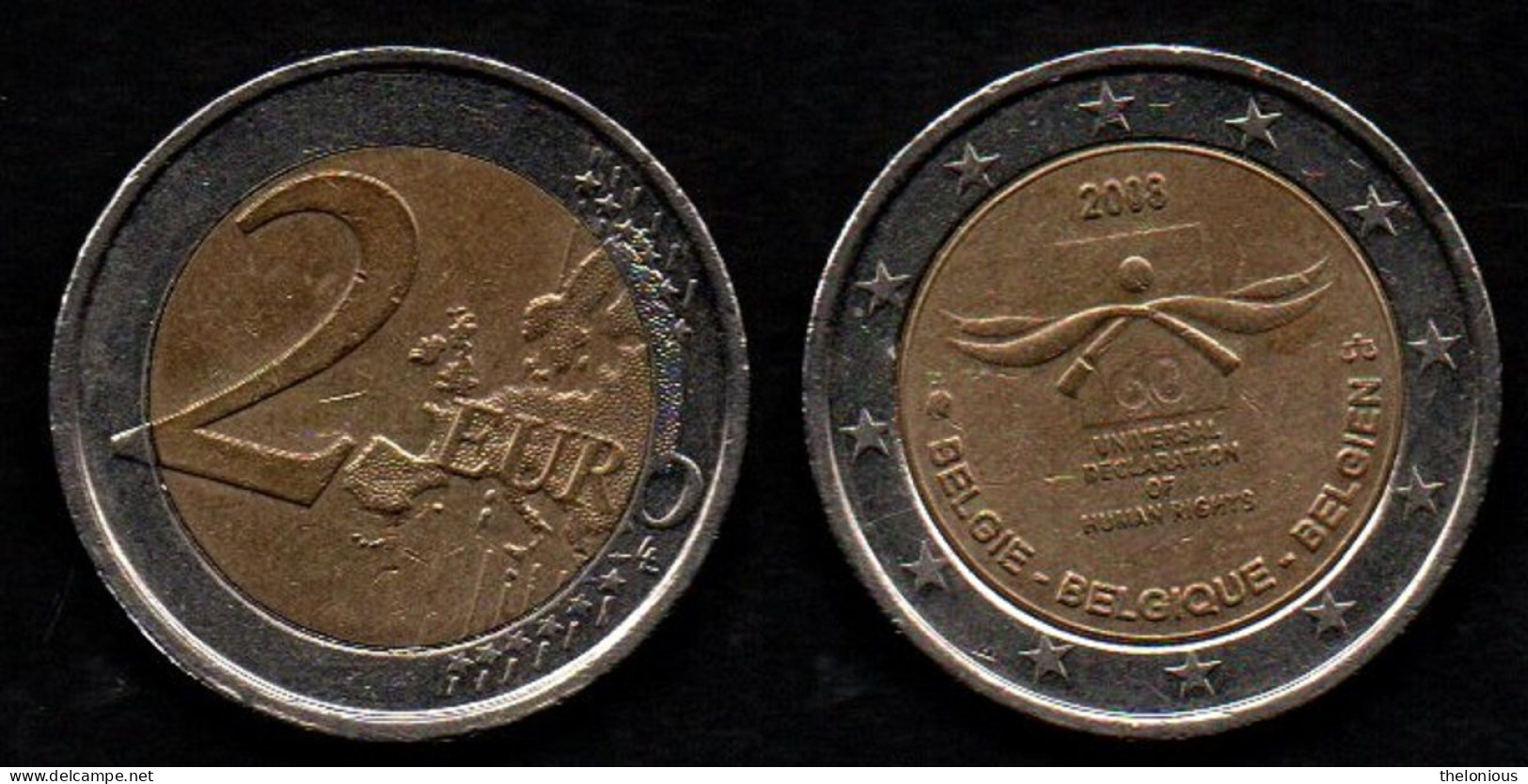 * Belgio 2 EURO Del 2008 - Diritti Dell'Uomo - Circolata (lotto 26) - Belgio