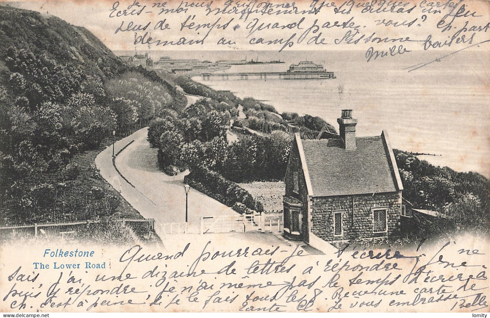 lot 9 cartes postales CPA Folkestone the lees , town hall , harbour , lower road , castle hill avenue , church + timbre