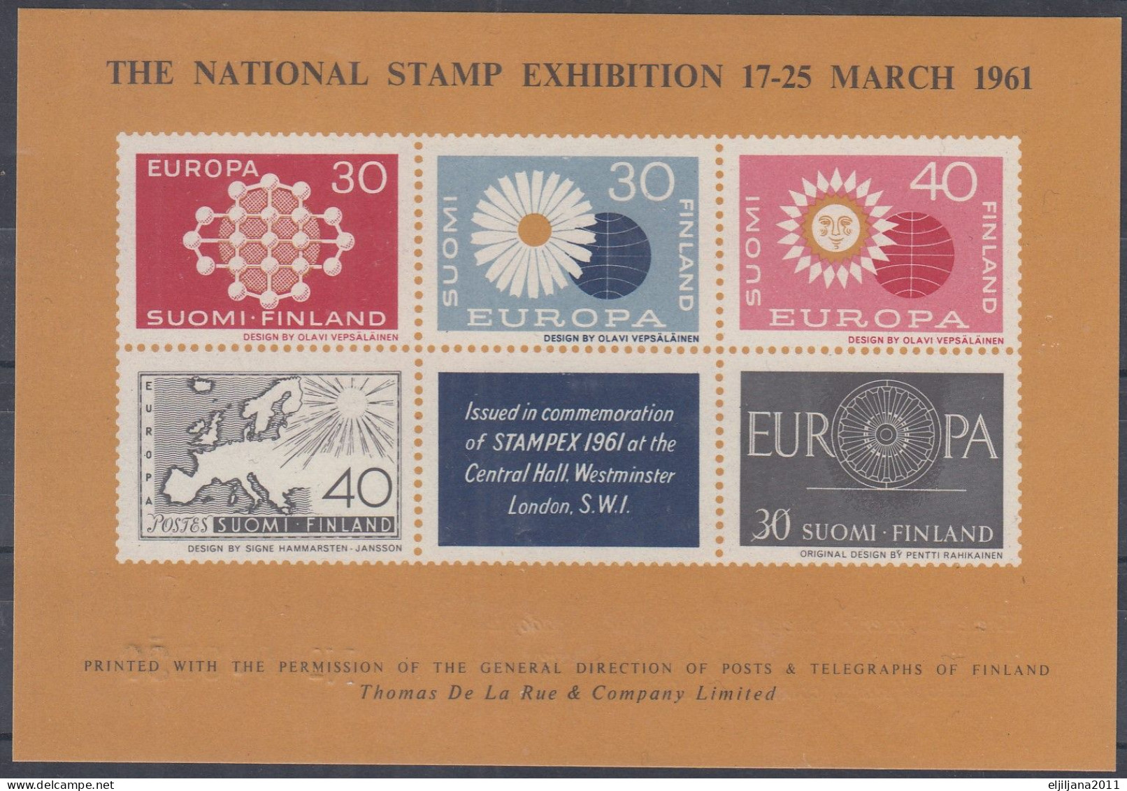 Finland 1961 ⁕ STAMPEX National Stamp Exhibition London ⁕ 1v MNH Special Souvenir Sheet Europa Cept - 1961