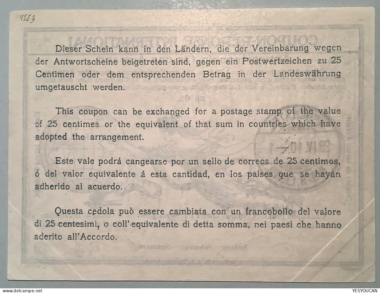 Schweiz Coupon-réponse International 28c NEUCHATEL 1910 (IRC IAS CRI Suisse Switzerland Rome Type Pigeon Birds Maps - Ganzsachen