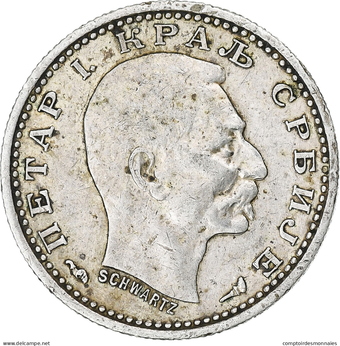 Serbie, Peter I, 50 Para, 1915, Gorham Mfg. Co., Variété, TTB, Argent, KM:24.3 - Serbie