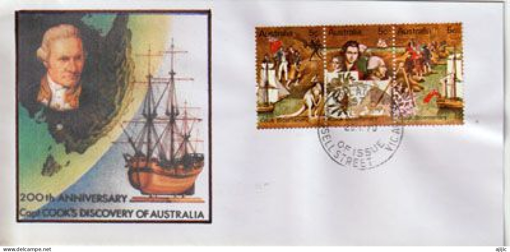 Grand Explorateur Captain Cook (Découverte De L'Australie ) FDC Australie 1970 - Briefe U. Dokumente