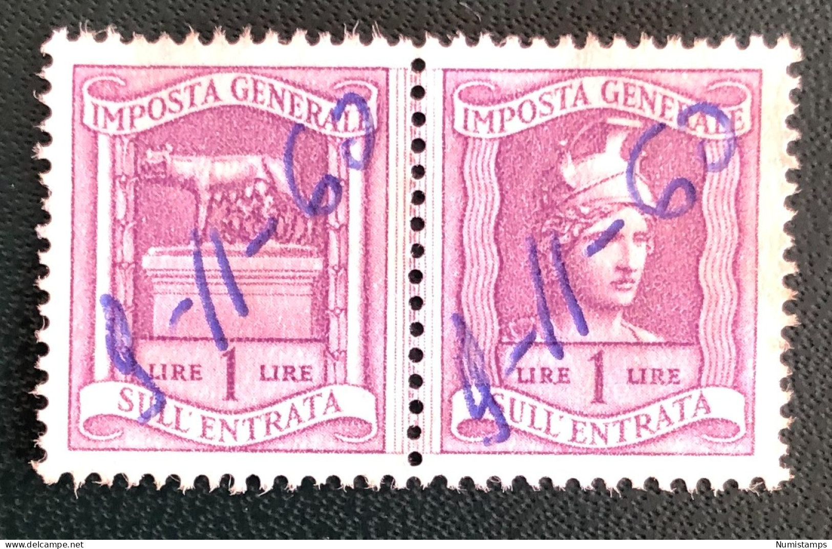 Imposta Generale Sull'entrata - Lire 1 - Revenue Stamps