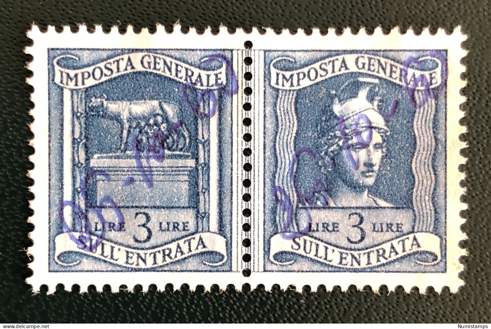 Imposta Generale Sull'entrata - Lire 3 - Revenue Stamps