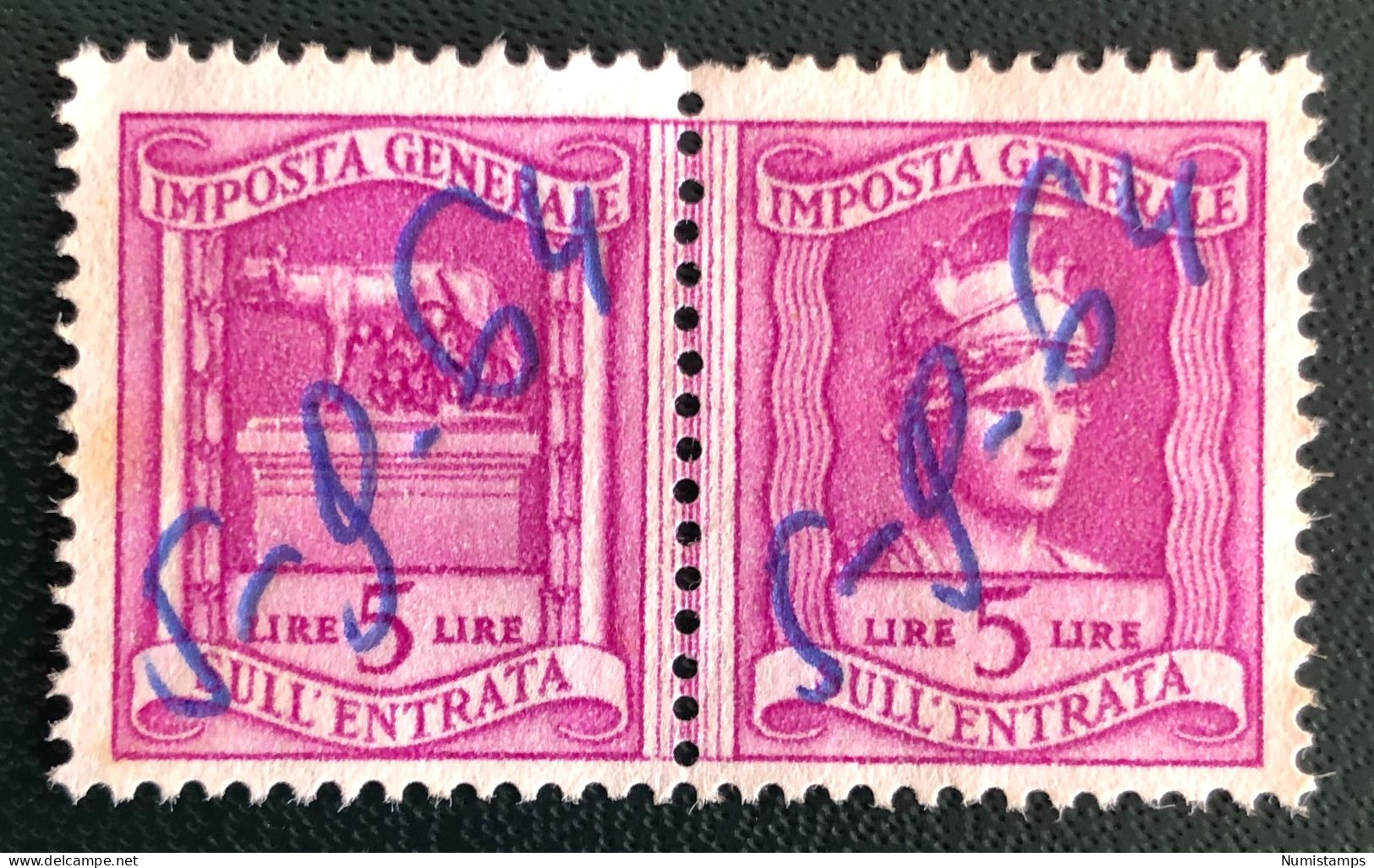 Imposta Generale Sull'entrata - Lire 5 - Revenue Stamps