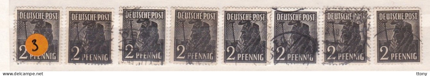 Un Lot De 8  Timbres Oblitérés     2  Pfennig  Deutsche Post      Allemagne   Occupation Alliée   Zone Interalliée AAS - Oblitérés