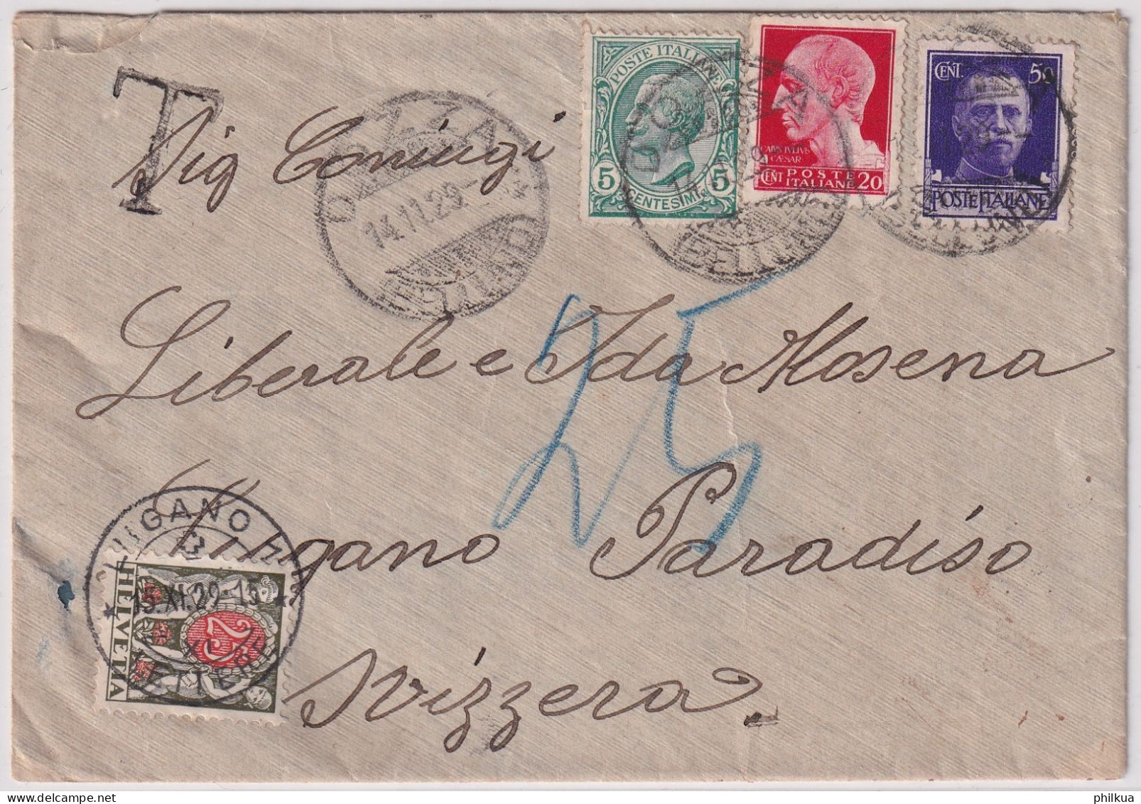 Portomarken - Zumst. 46 / Mi. 46x - Auf Auslandbrief Aus DOZZA (BELLUNO, Italien) Nach LUGANO - Strafportzegels