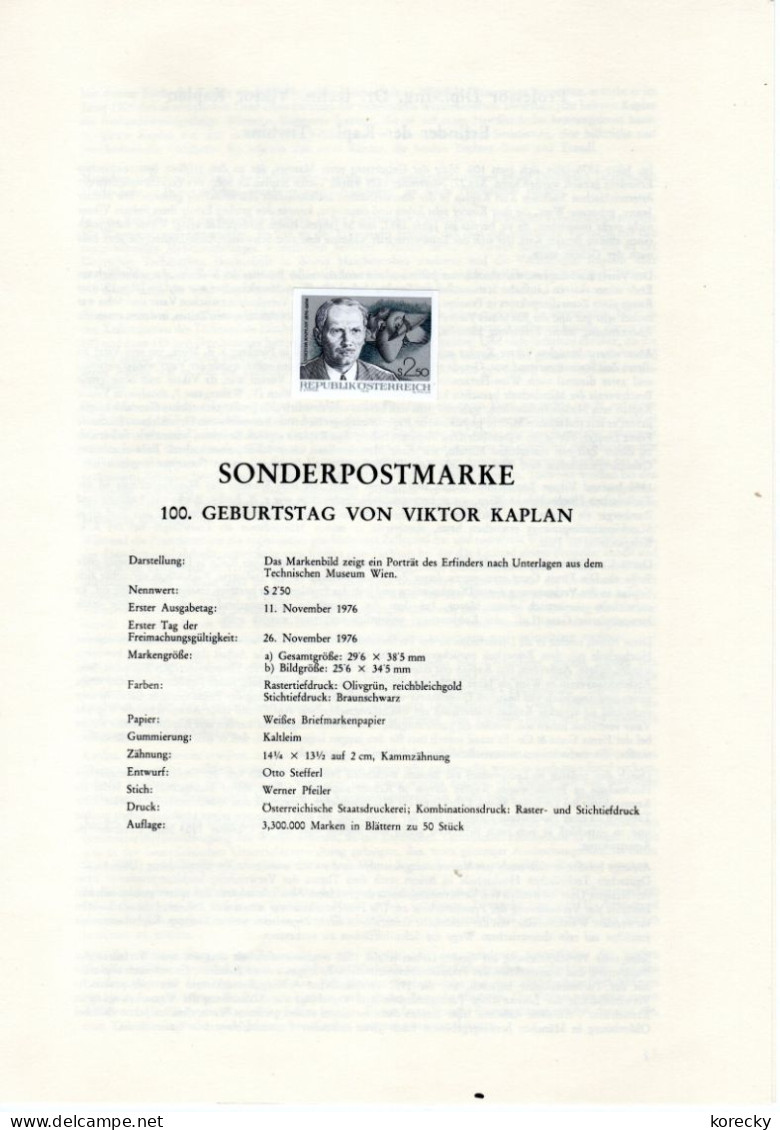1976 - 1534 - Schwarzdruck - Viktor Kaplan 100. Geb,Tag - Proofs & Reprints