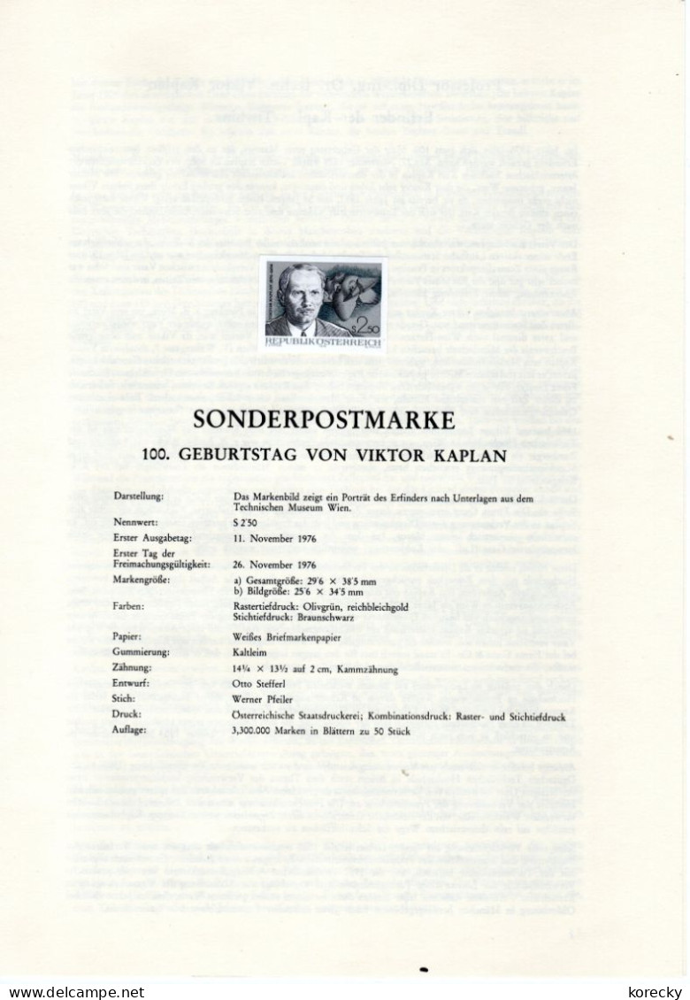 1976 - 1534 - Schwarzdruck - Viktor Kaplan 100. Geb,Tag - Prove & Ristampe