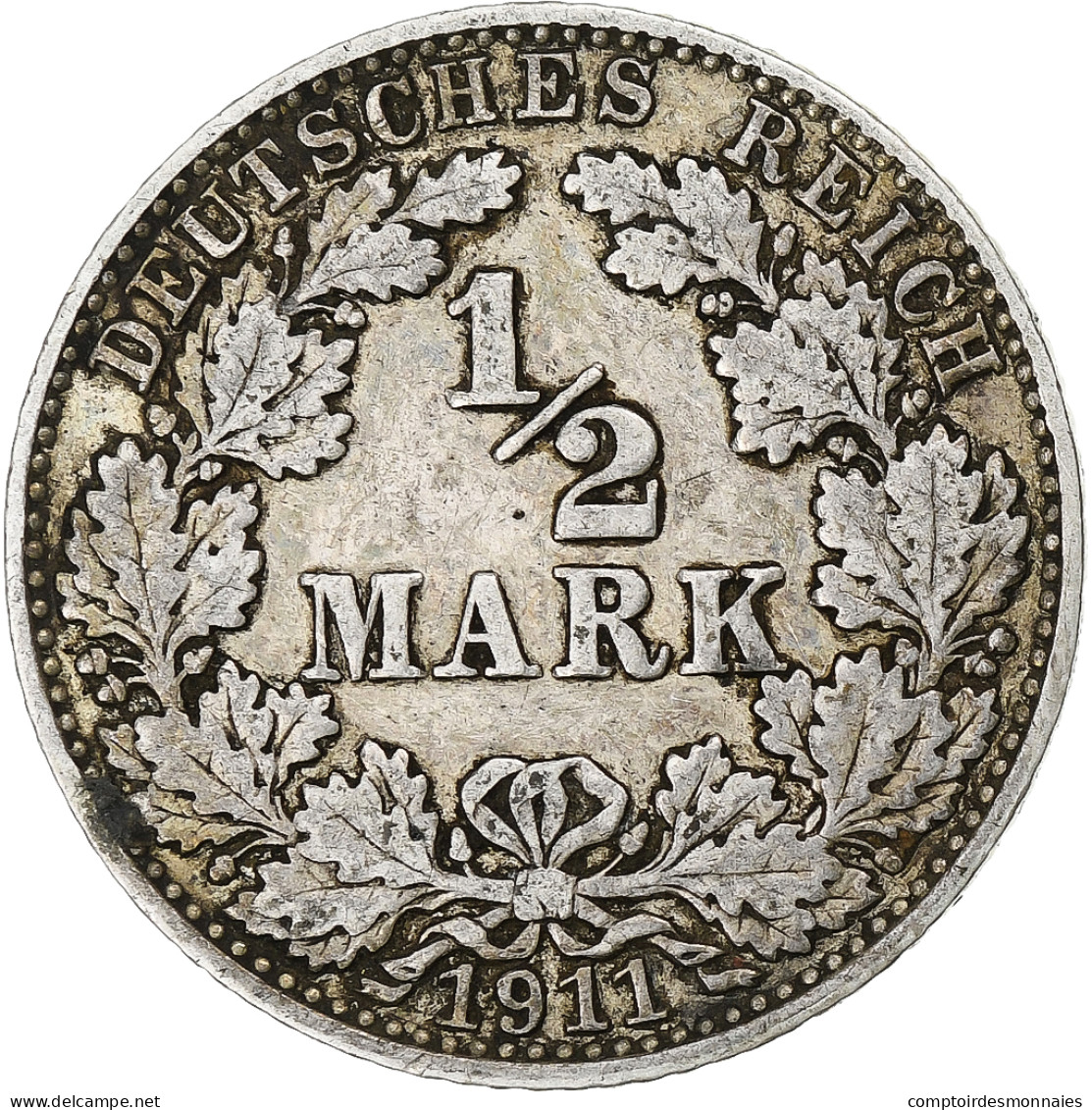 Empire Allemand, 1/2 Mark, 1911, Hamburg, TTB, Argent, KM:17 - 1/2 Mark