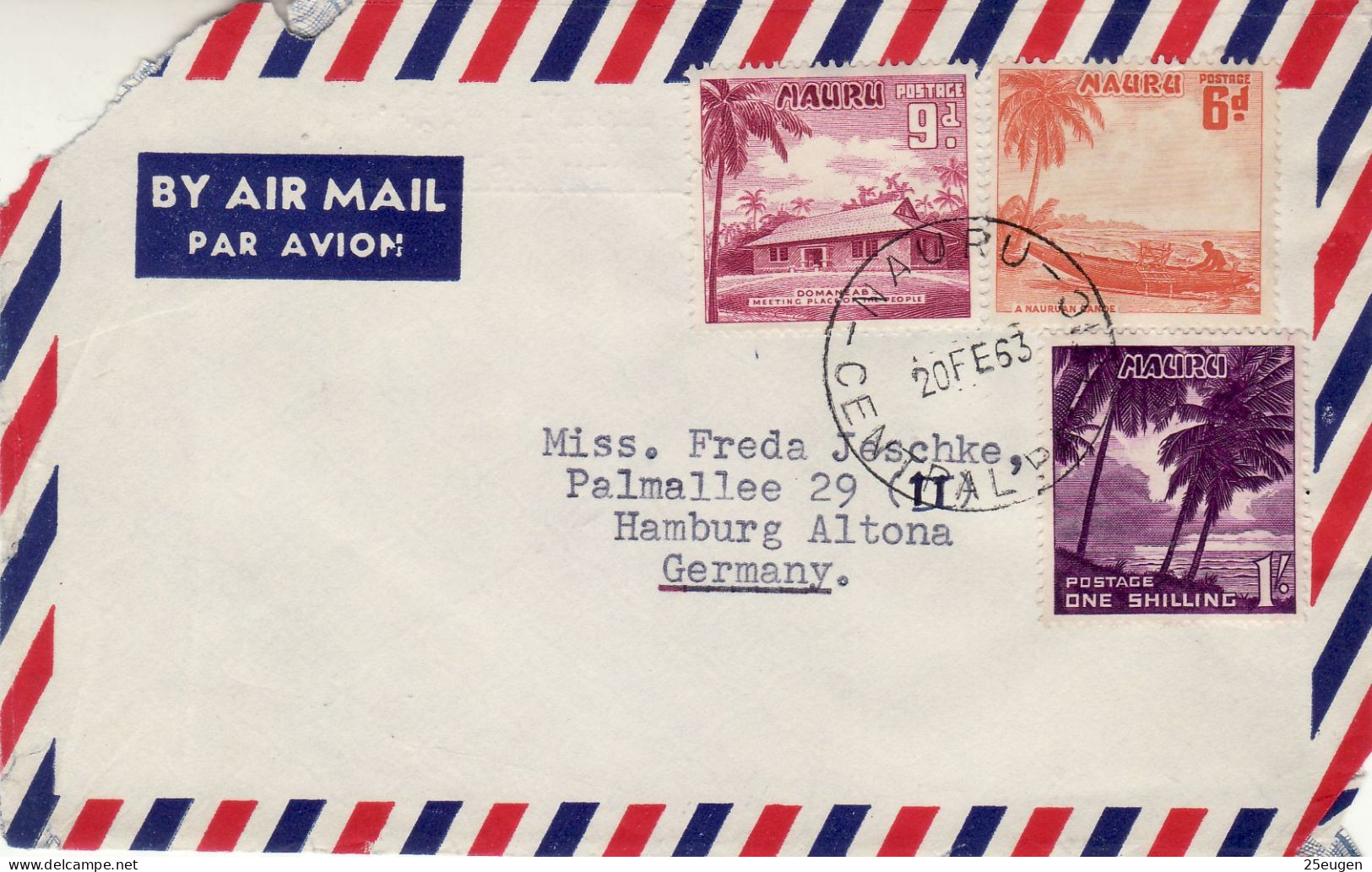 NAURU 1963 AIRMAIL LETTER SENT TO HAMBURG - Nauru