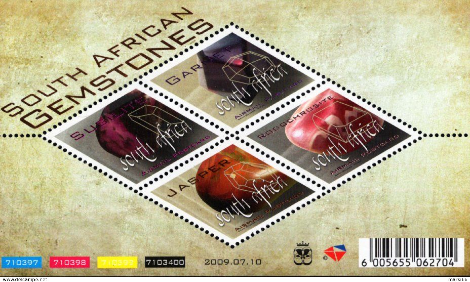 South Africa - 2009 - South African Gemstones - Mint Souvenir Sheet With Hot Foil Intaglio Printing - Ungebraucht