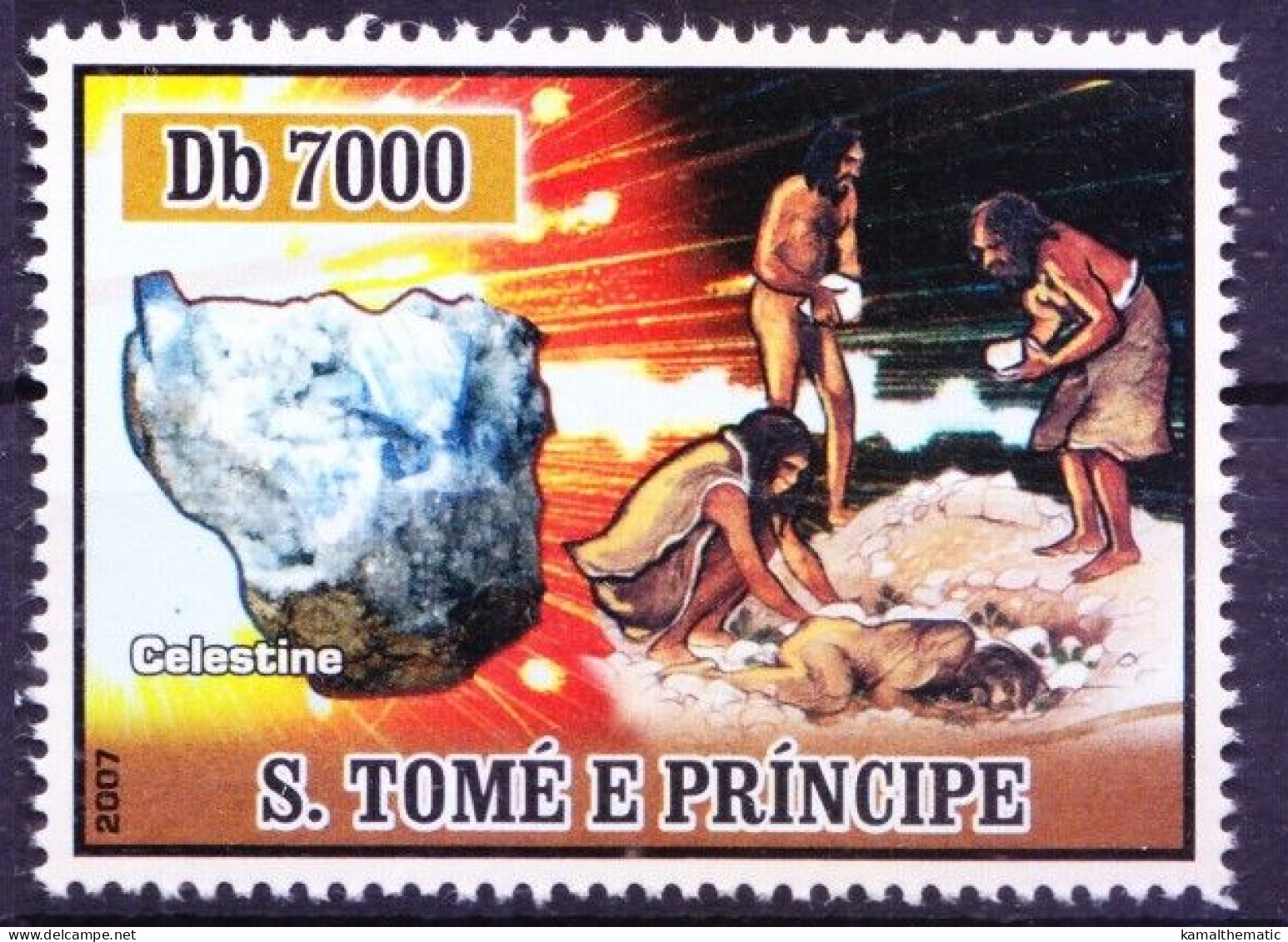 Sao Tome 2007 MNH, Prehistory, Neanderthal People, Celestine Minerals - Vor- Und Frühgeschichte