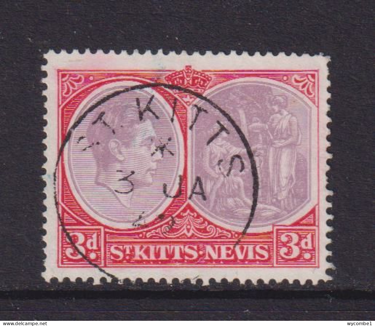 ST KITTS NEVIS   - 1938 George VI 3d  Used As Scan - St.Christopher-Nevis-Anguilla (...-1980)