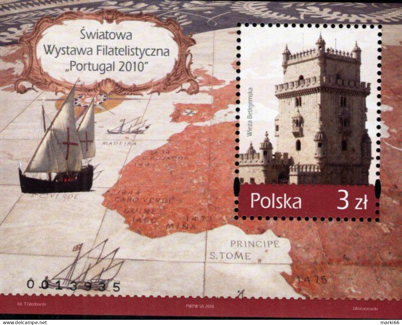 Poland - 2010 - Belem Tower And Sailing Boats - Portugal '10 World Stamp Exhibition - Mint Souvenir Sheet - Ongebruikt