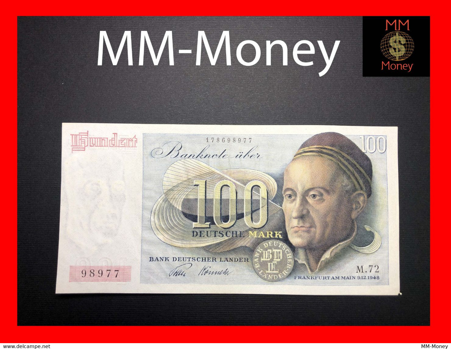 GERMANY  Federal Republic  100 Deutsche Mark  9.12.1948  P. 15  "rare Note"   Crisp  AU+ - 100 Deutsche Mark