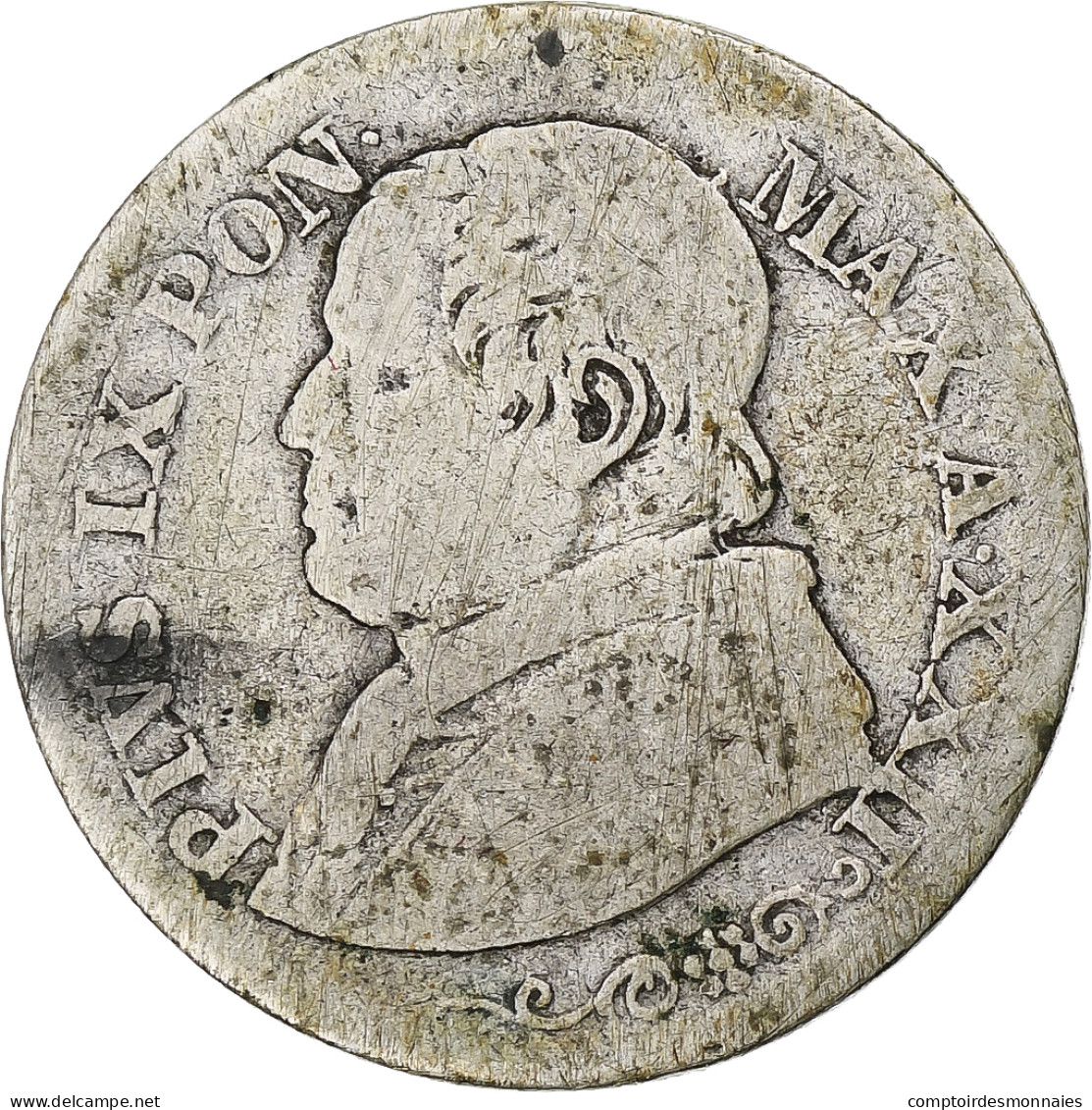 États Italiens, PAPAL STATES, Pius IX, 10 Soldi, 50 Centesimi, 1867, Roma, B+ - Vatican