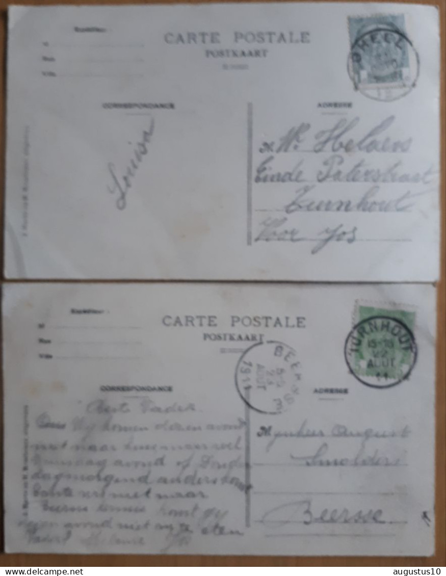 GEEL: 2 ZEER OUDE POSTKAARTEN 1909 : KOOR St.AMANDS- En Van ST. DYMPHNAKERK  Ed. HARTS & ROMBOUTS.  Gelopen Zegel 1 Ct - Geel