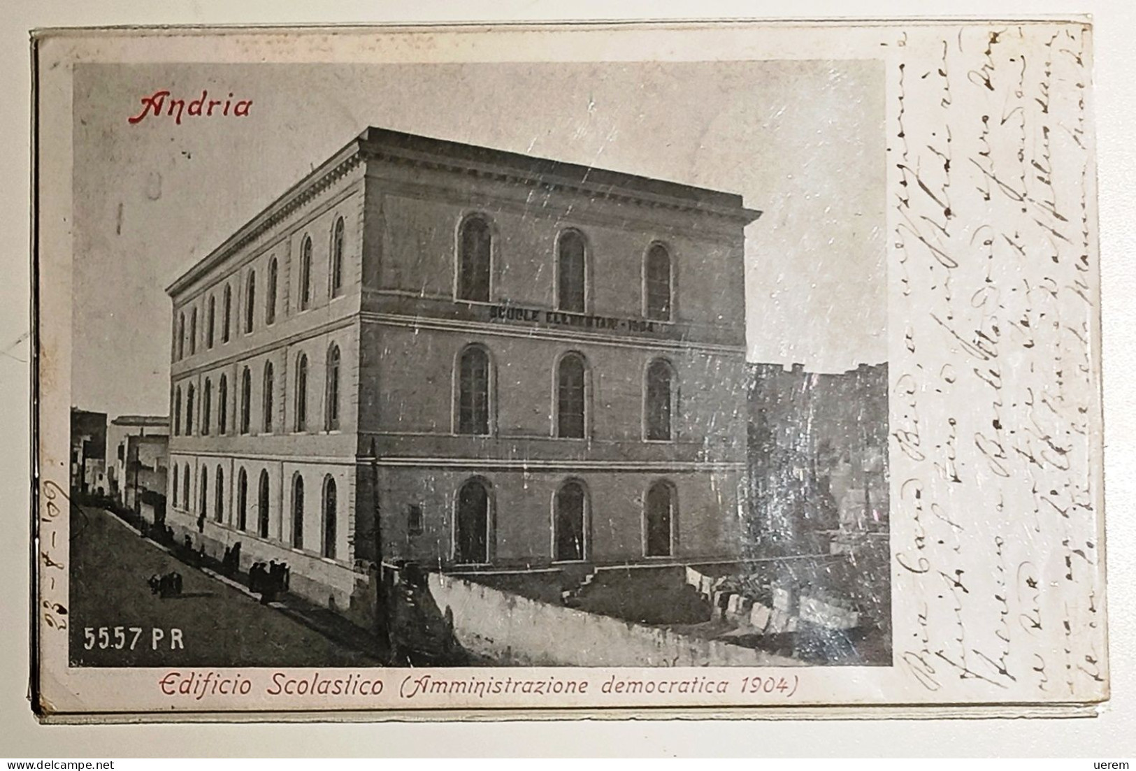 PUGLIA ANDRIA EDIFICIO SCOLASTICO (AMMINISTRAZIONE DEMOCRATICA 1904) Formato Piccolo - Viaggiata 1909 - Condizioni Buone - Andria