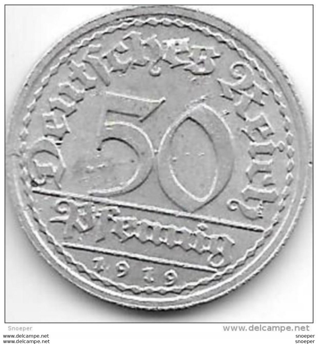 Weimar 50 Pfennig 1919 D !!!  Xf+ Becorce Of  Metal Fracture Price Vf+ Catalog Val 22,5$ - 50 Rentenpfennig & 50 Reichspfennig