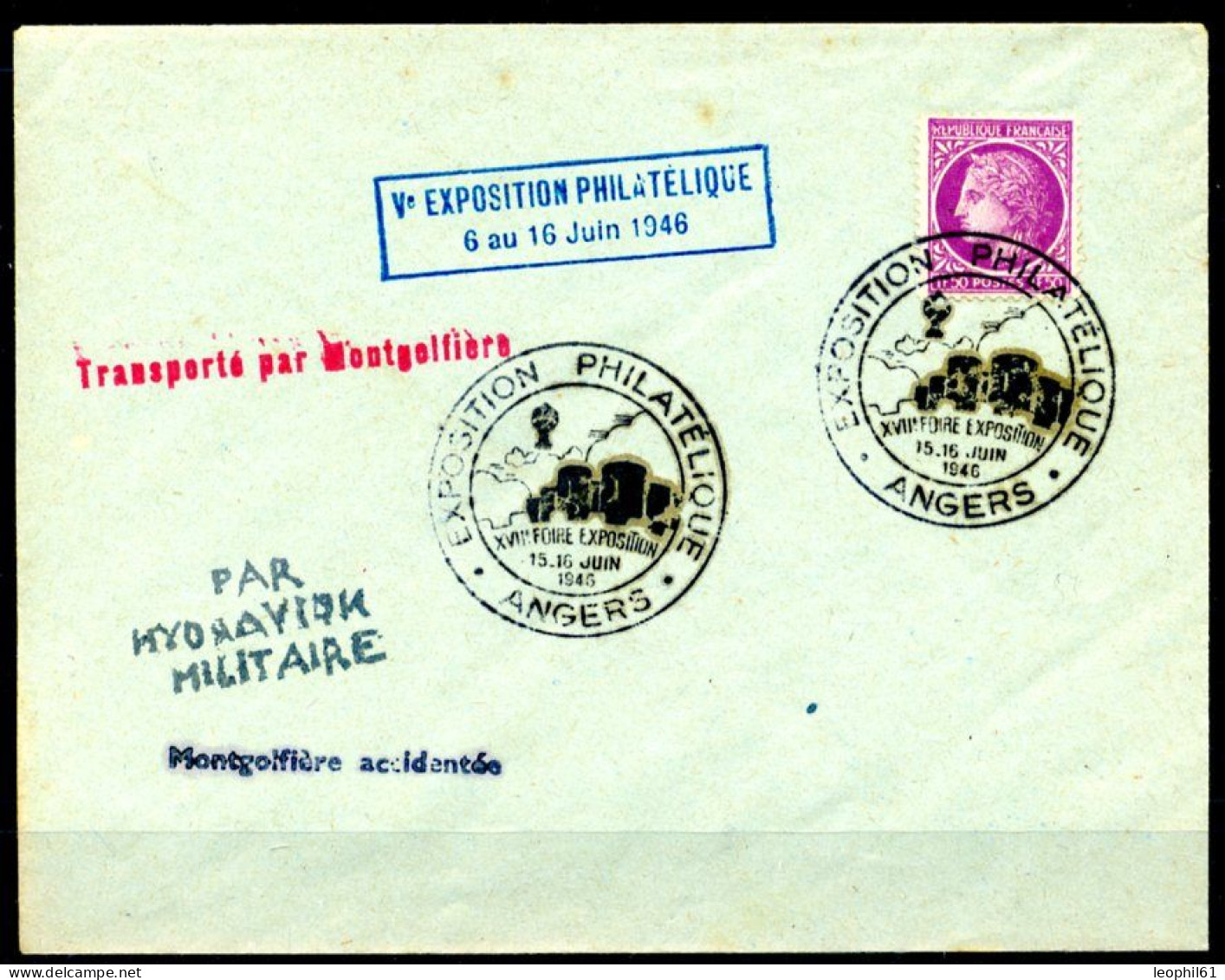 Aerophilatélie Expo Philatélique Angers 1946 Transport Par Montgolfière - Storia Postale