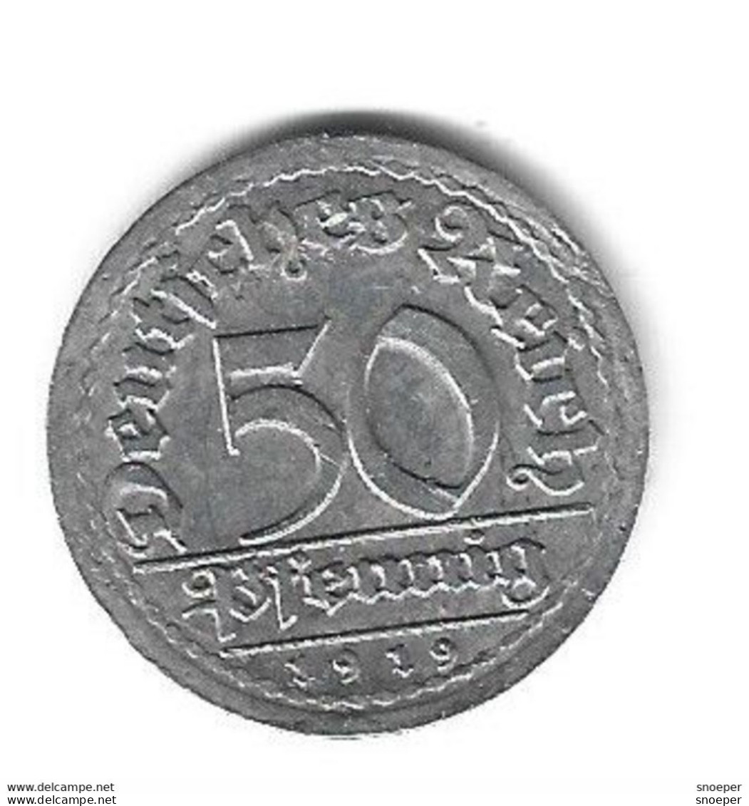 *weimar  50 Pfennig 1919 J  Km 27    Vf - 50 Renten- & 50 Reichspfennig