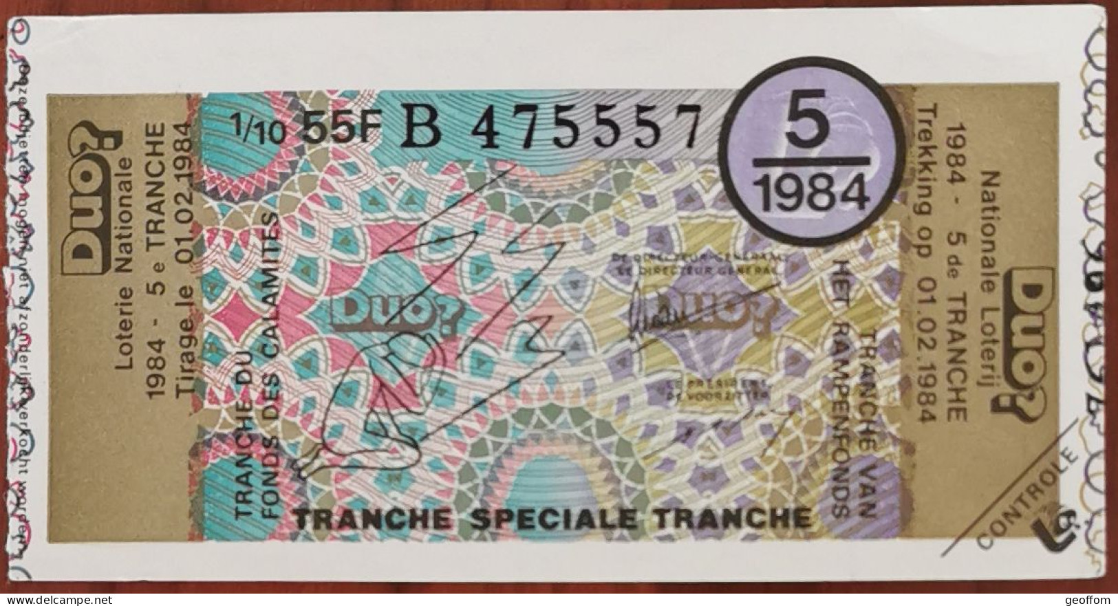 Billet De Loterie Nationale Belgique 1984 5e Tranche Du Fond Des Calamites - 1-2-1984 - Billetes De Lotería