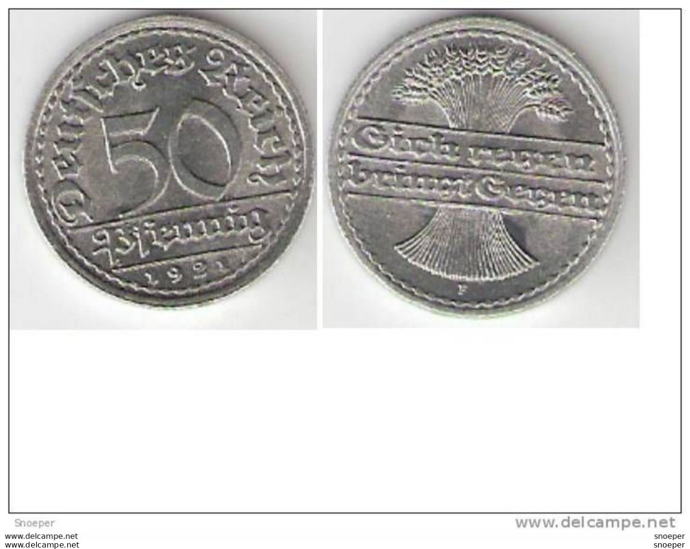 Germany Weimar  50 Pfennig 1921 F Km 27  Unc !!!!!!! Catalog Val  15,00$ - 50 Renten- & 50 Reichspfennig