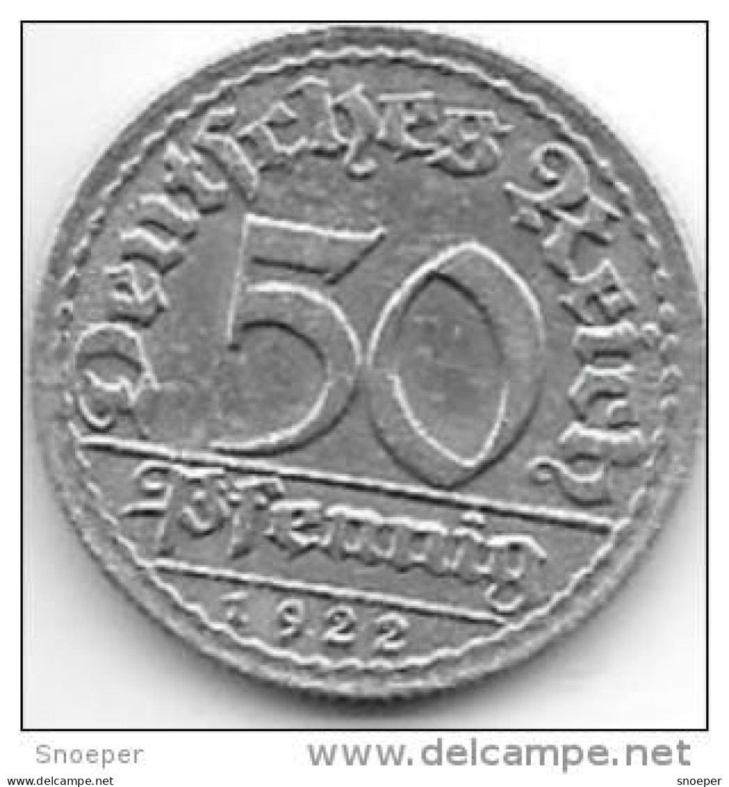 Weimar  50 Pfennig 1922  D  Km 27    Xf - 50 Renten- & 50 Reichspfennig