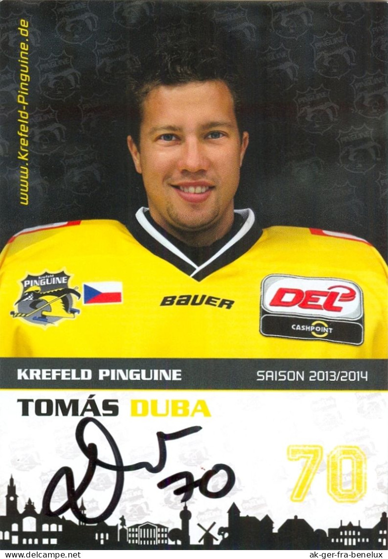 Autogramm Eishockey Tomáš Duba Krefeld Pinguine 13-14 Tomas KAC Klagenfurt Orli Znojmo HC Bozen Turun Palloseura Plzen - Sports D'hiver