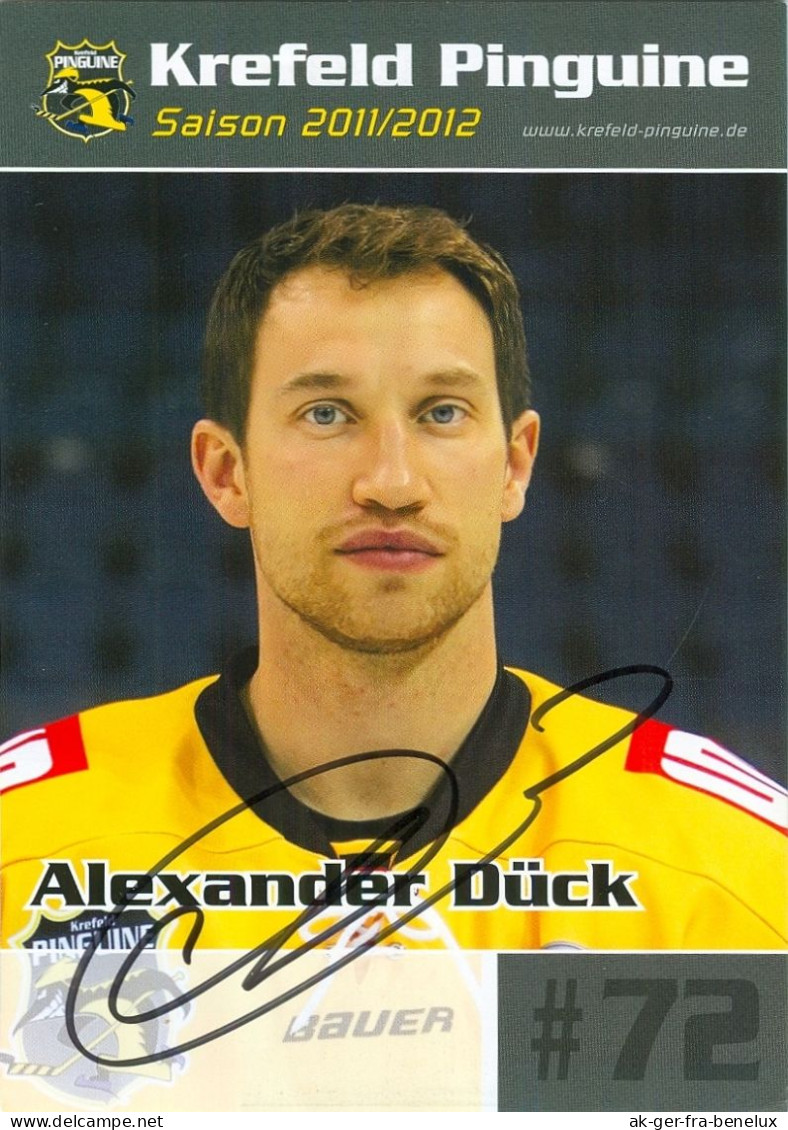 Autogramm Eishockey AK Alexander Dück Krefeld Pinguine 11-12 Iserlohn Roosters Jesenice Schwenningen Ravensburg Hamburg - Invierno