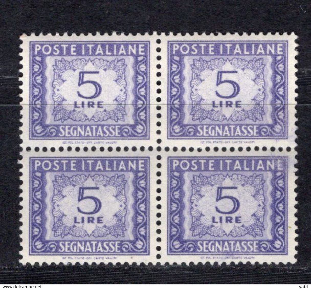 Italia (1947) - 5 Lire Segnatasse, Filigrana Ruota SA ** - Portomarken
