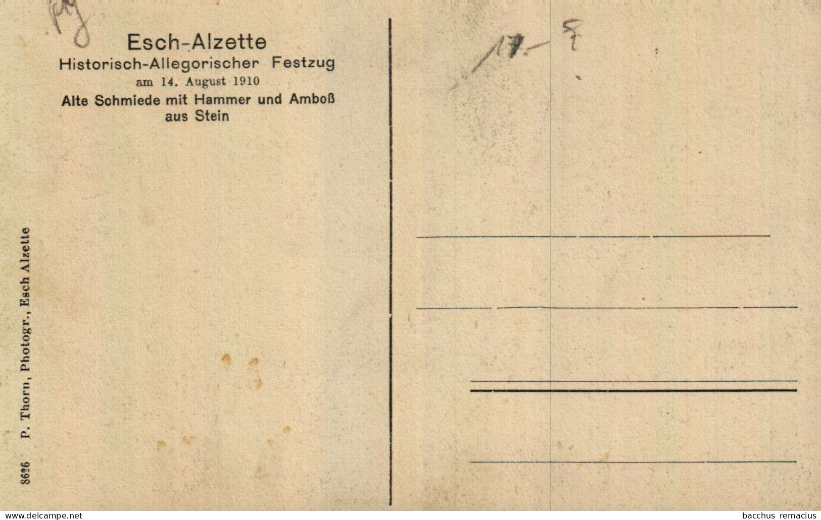 ESCH-SUR-ALZETTE    Historisch-Allegorischer Festzug Am 14. August 1910 Alte Schmiede Mit Hammer Und Amboss Aus Stein - Esch-Alzette