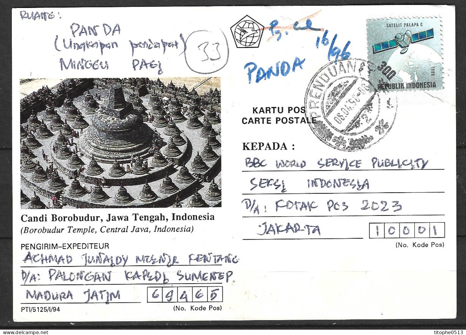 INDONESIE. Carte Illustrée Ayant Circulé. Temple De Borobudur. - Budismo
