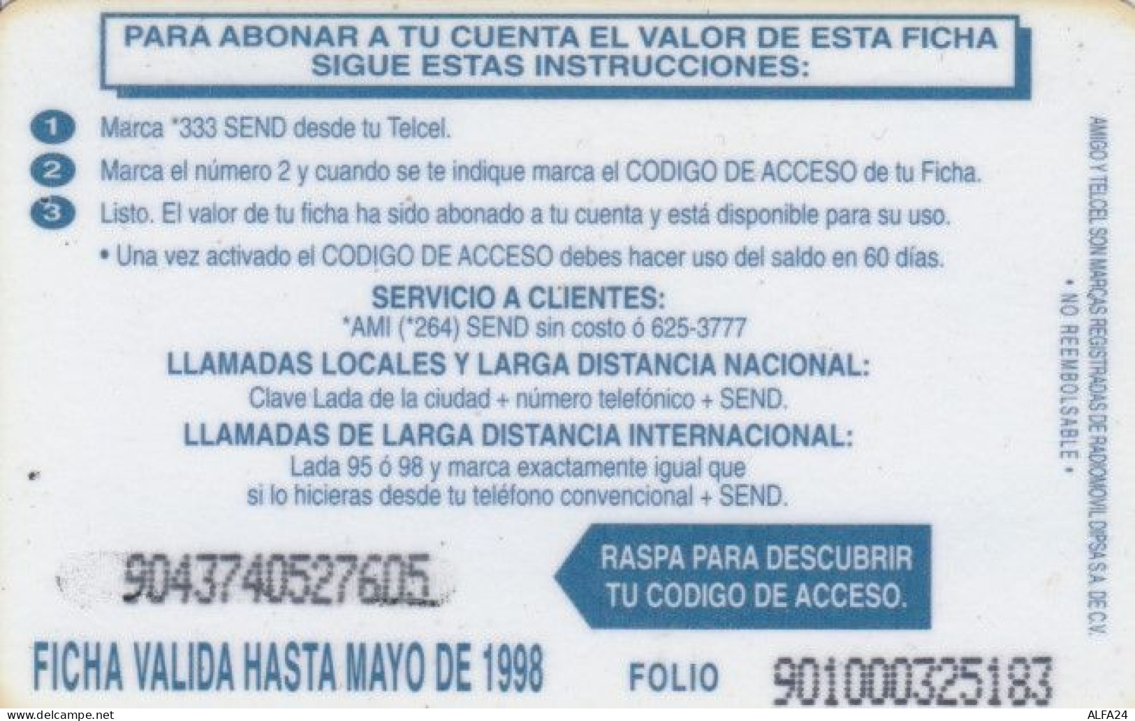 PREPAID PHONE CARD MESSICO (PY269 - Mexique