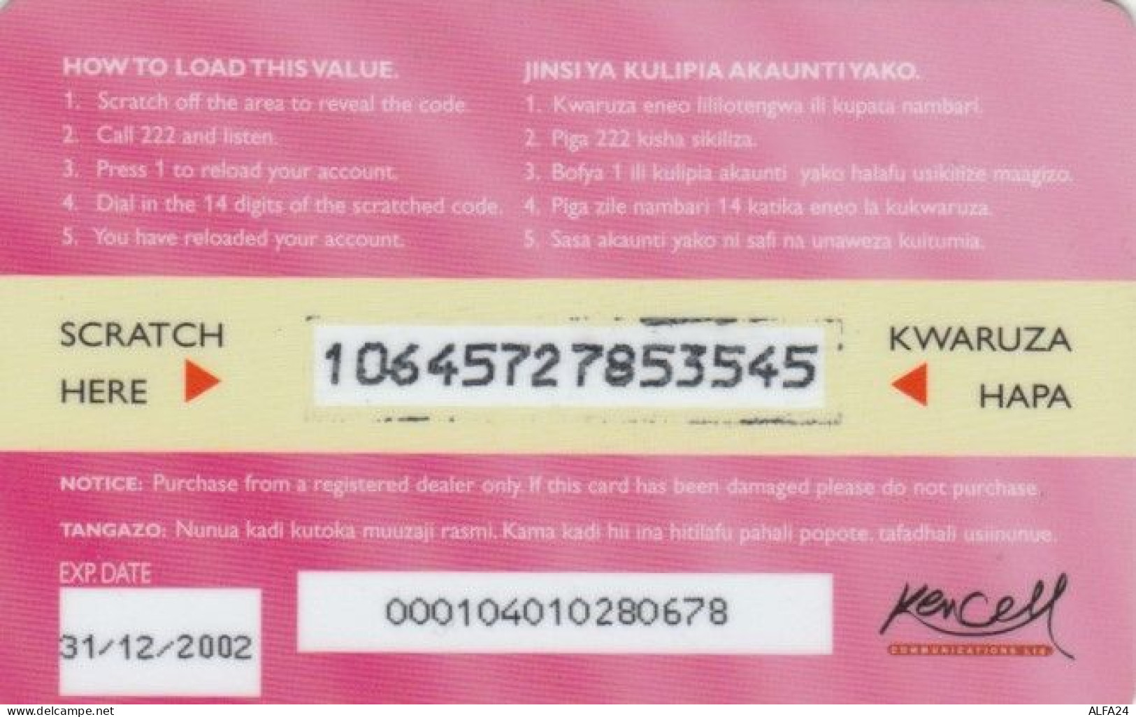 PREPAID PHONE CARD KENIA (PY192 - Kenya