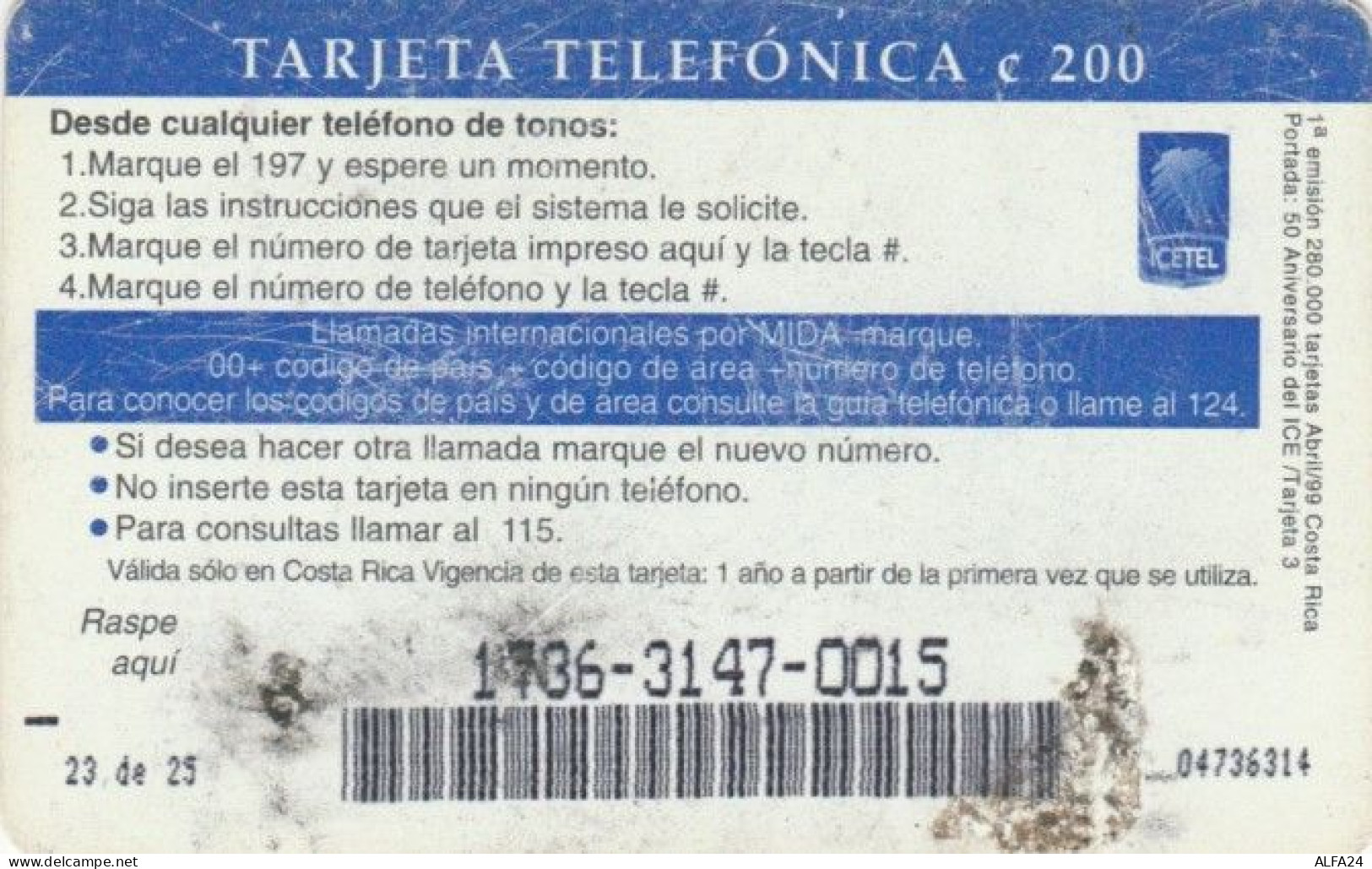 PREPAID PHONE CARD COSTA RICA (PY70 - Costa Rica