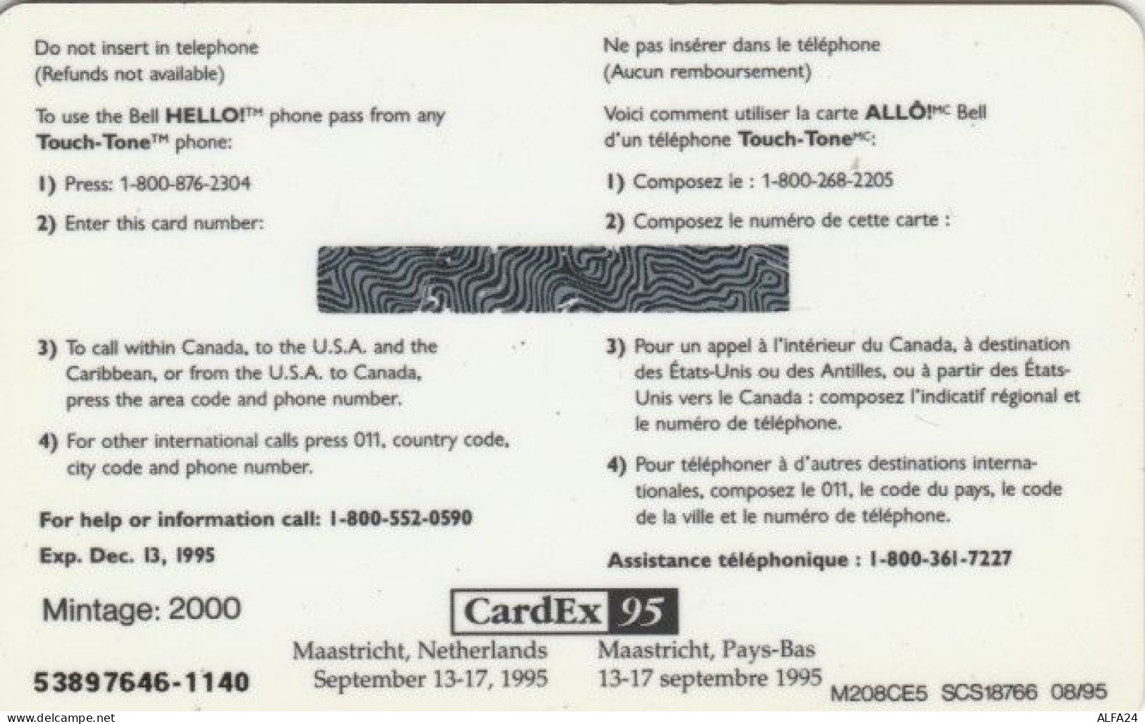 PREPAID PHONE CARD CANADA -CARDEX95 (PY111 - Canada