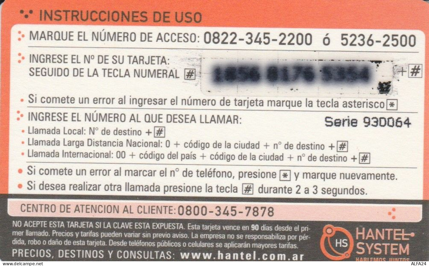 PREPAID PHONE CARD ARGENTINA (PY2832 - Argentine