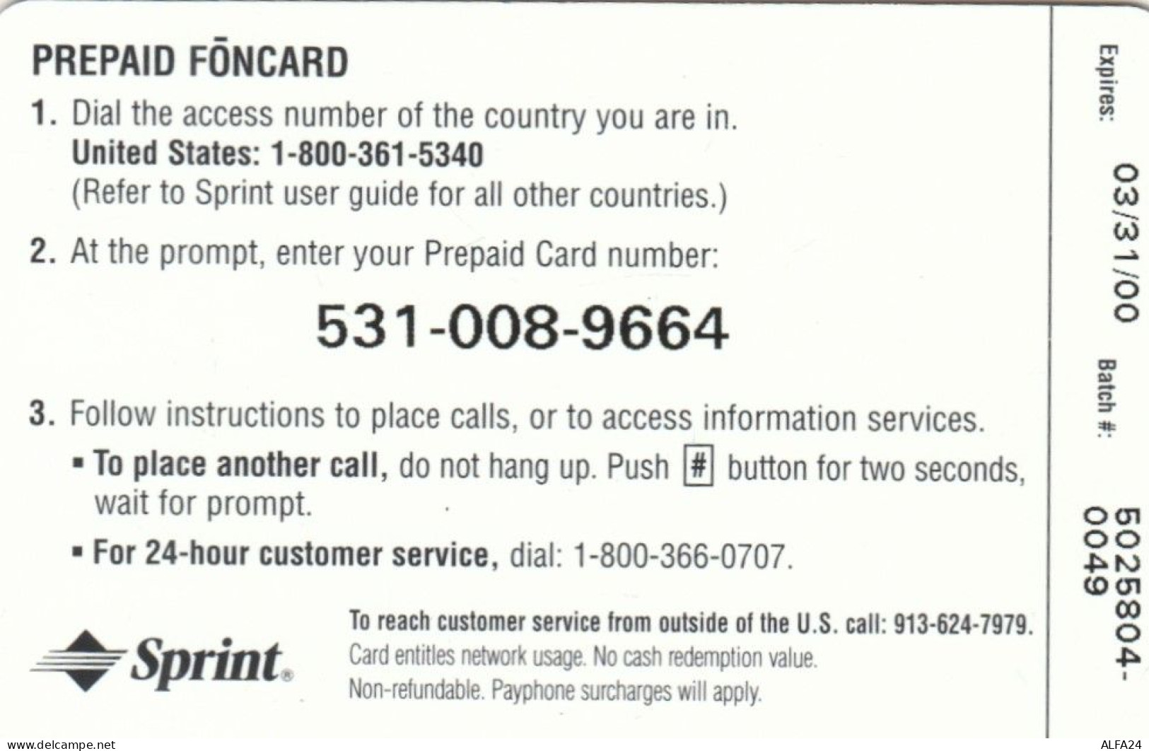 PREPAID PHONE CARD STATI UNITI SPRINT (PY2771 - Sprint