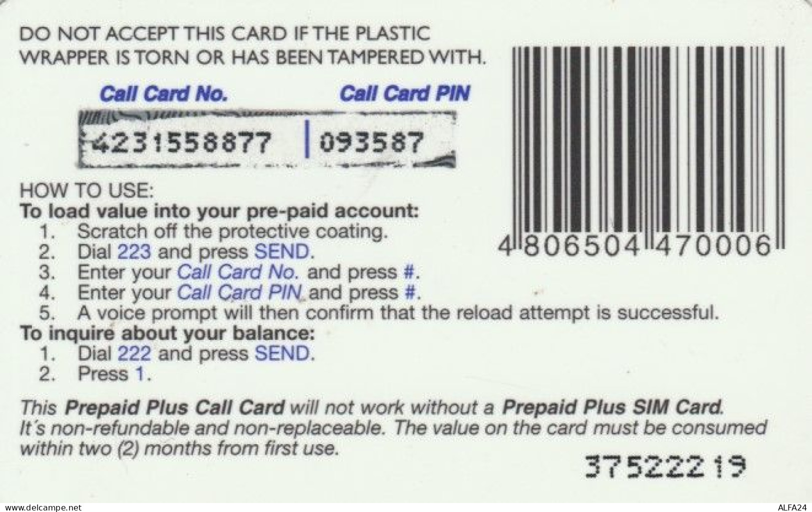 PREPAID PHONE CARD FILIPPINE (PY851 - Filipinas