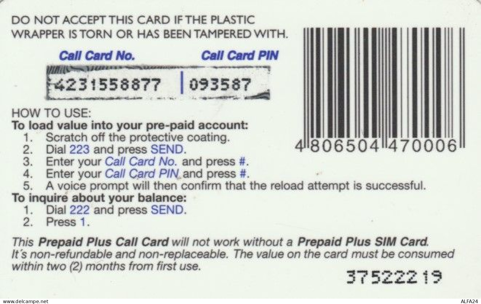 PREPAID PHONE CARD FILIPPINE (PY851 - Philippines