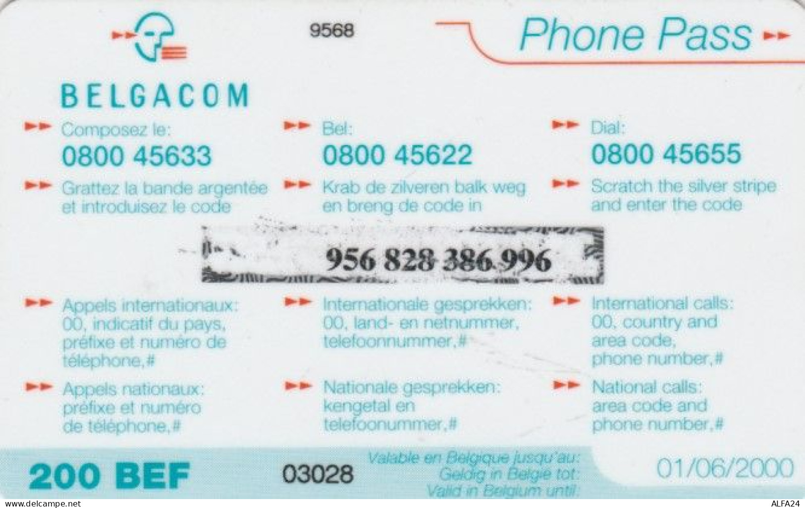 PREPAID PHONE CARD BELGIO (PY822 - [2] Prepaid & Refill Cards