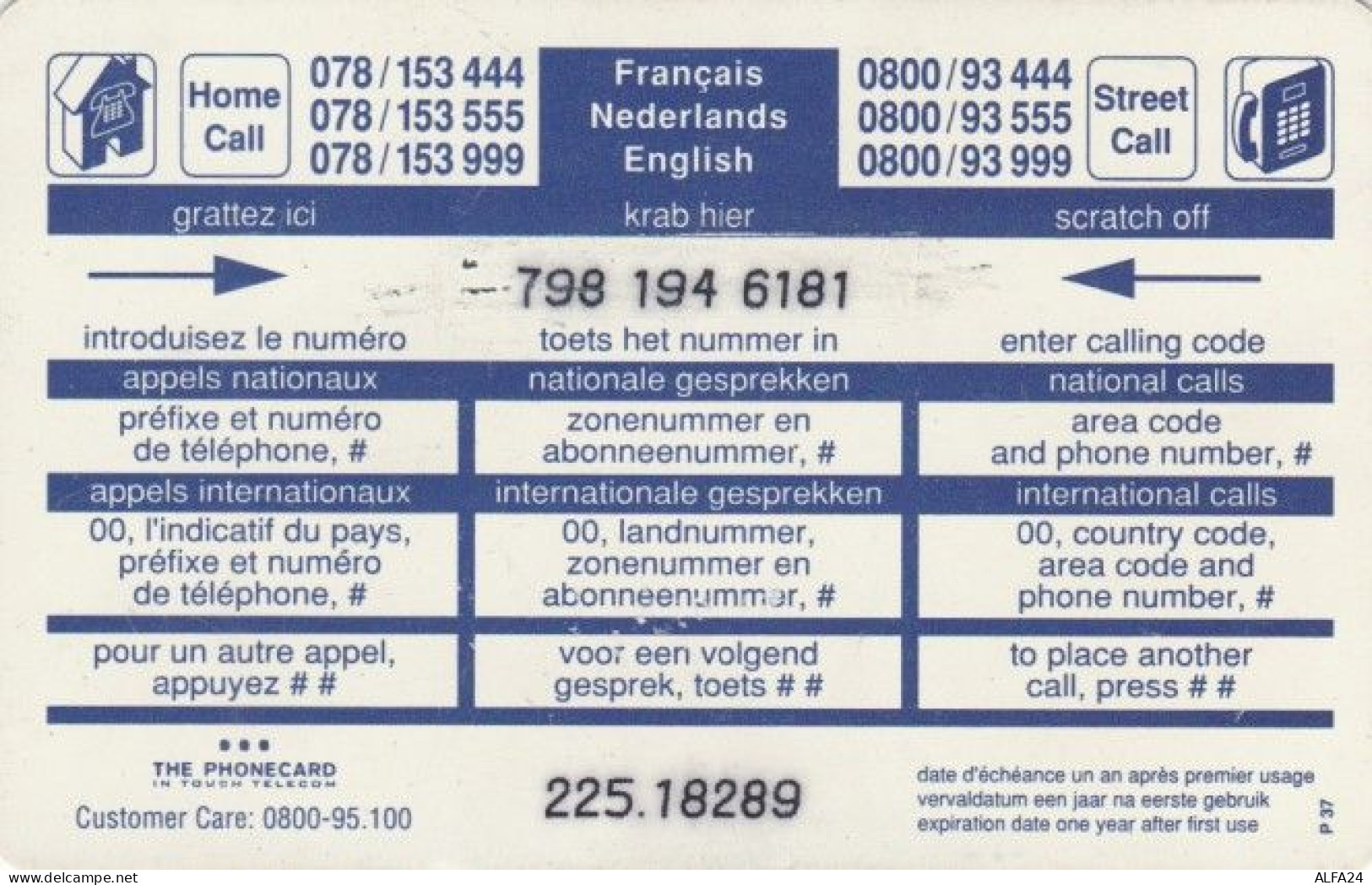 PREPAID PHONE CARD BELGIO (PY818 - GSM-Kaarten, Herlaadbaar & Voorafbetaald