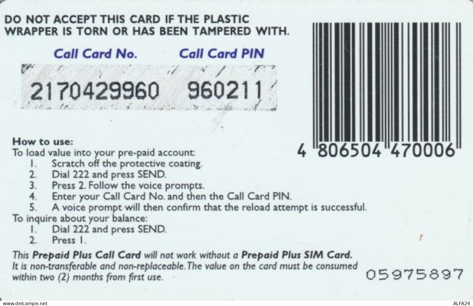 PREPAID PHONE CARD FILIPPINE (PY845 - Philippines