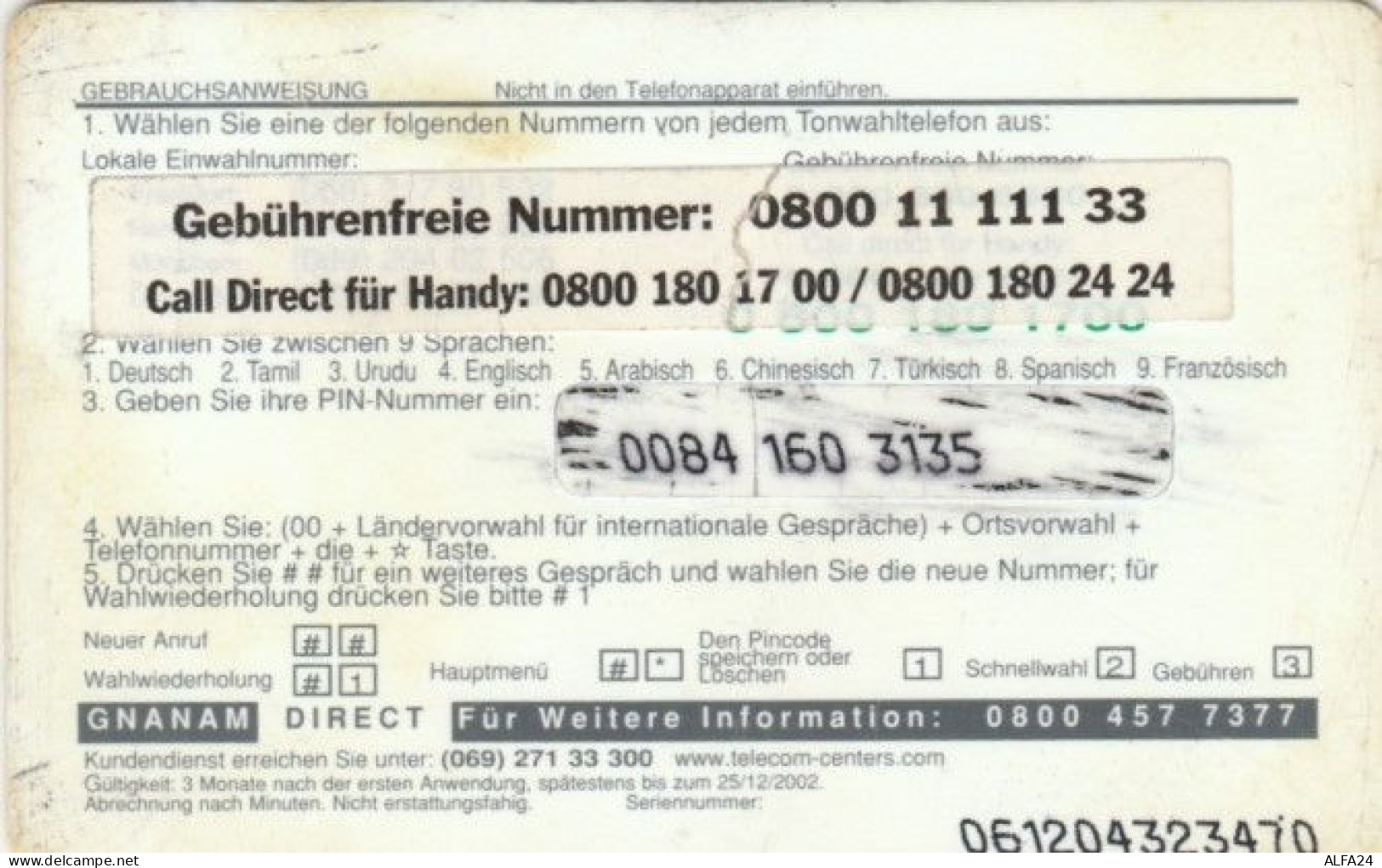 PREPAID PHONE CARD GERMANIA (PY634 - GSM, Voorafbetaald & Herlaadbare Kaarten