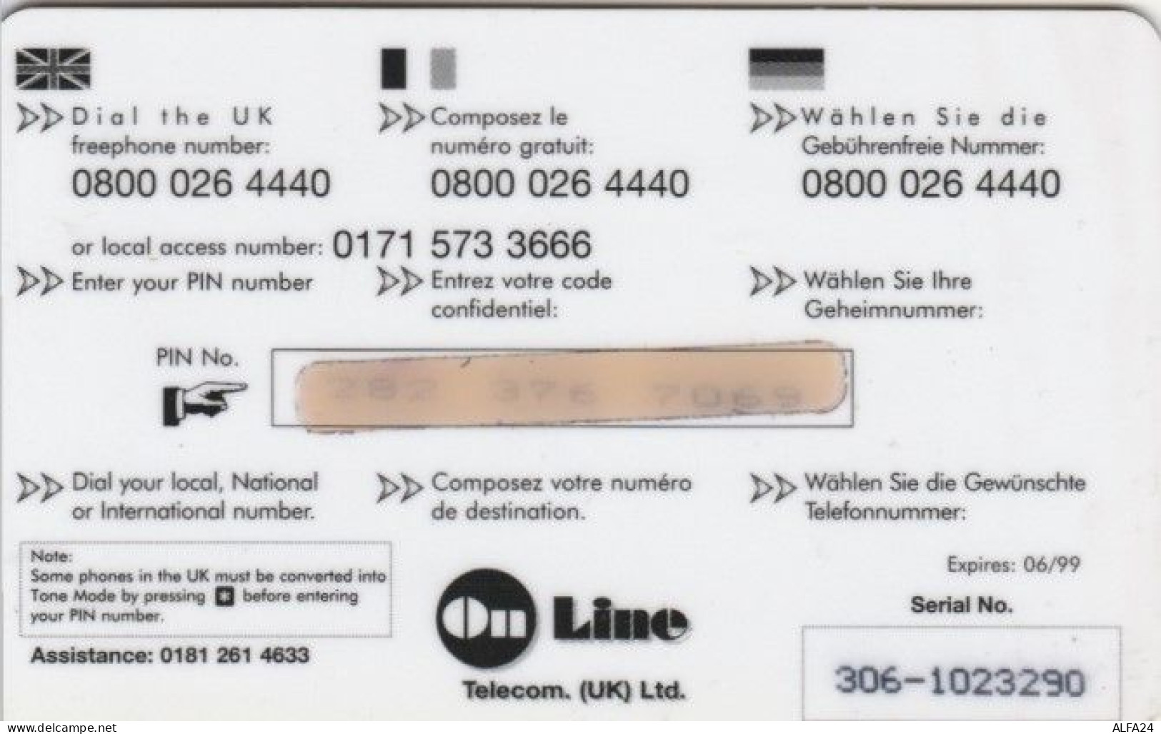 PREPAID PHONE CARD REGNO UNITO (PY633 - BT Kaarten Voor Hele Wereld (Vooraf Betaald)