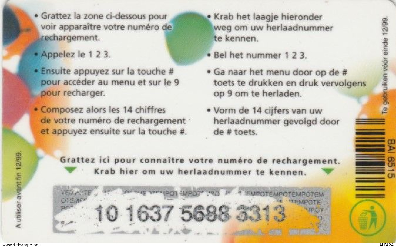 PREPAID PHONE CARD BELGIO (PY606 - [2] Tarjetas Móviles, Recargos & Prepagadas